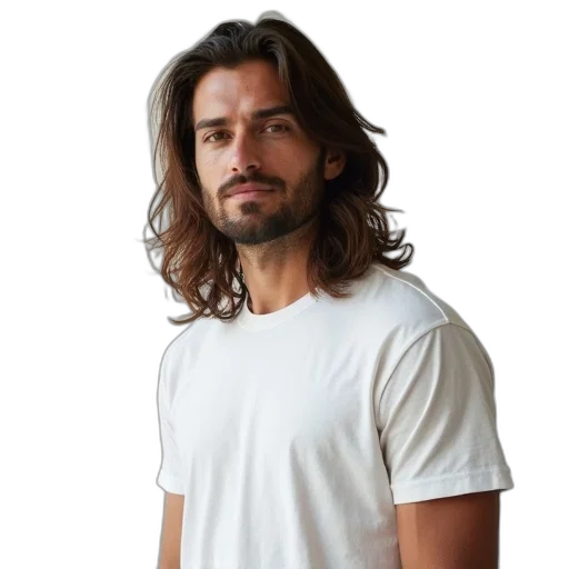 hair, staff, face, jacket, photorealistic, 3d render, man, long transparent PNG cut-out