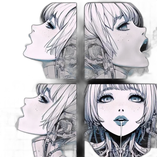 face, mask, anime, comic book art, concept art, cartoon, monochrome, blue transparent PNG cut-out