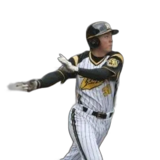 staff, baseball, player, striped, uniform, swings, bat, during transparent PNG cut-out