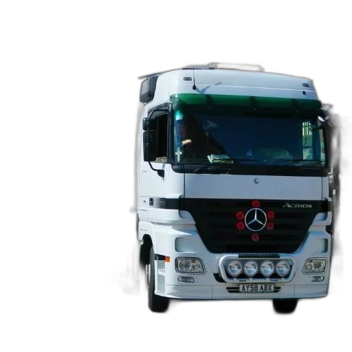3d render, photorealistic, concept art, white, mercedes-benz, actros, truck, license transparent PNG cut-out