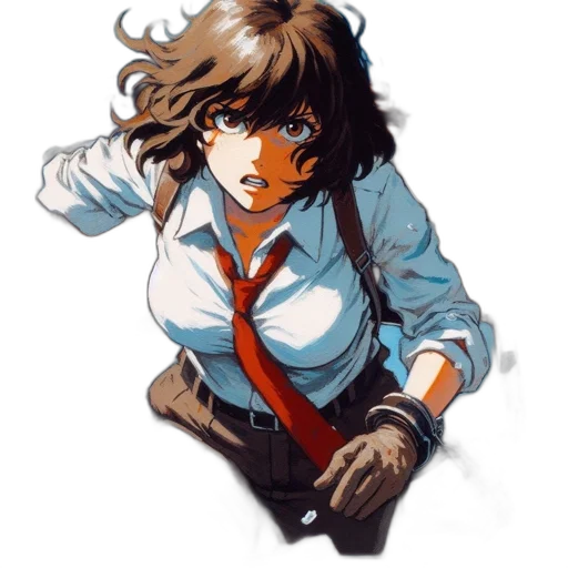 staff, weapon, jacket, face, anime, comic book art, concept art, watercolor transparent PNG cut-out