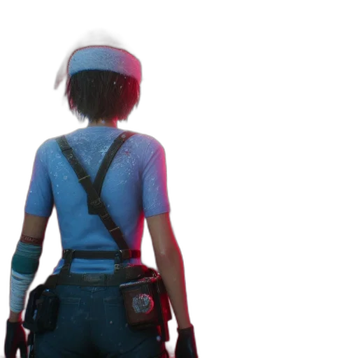 jacket, hat, weapon, staff, concept art, cyberpunk, 3d render, pixel art transparent PNG cut-out
