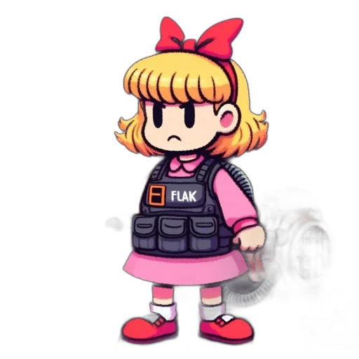 dress, jacket, weapon, robot, pixel art, cartoon, vaporwave, concept art transparent PNG cut-out