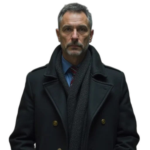jacket, staff, umbrella, face, concept art, photorealistic, trialist, murder transparent PNG cut-out