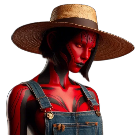 hat, mask, jewelry, robot, 3d render, photorealistic, concept art, red transparent PNG cut-out