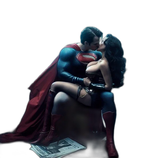 comic book art, concept art, photorealistic, underwater, outer space, superman, wonder, woman transparent PNG cut-out