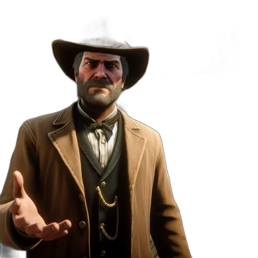 hat, jacket, staff, concept art, 3d render, photorealistic, sheriff-like, character transparent PNG cut-out