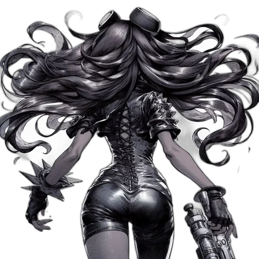 hair, robot, mask, weapon, comic book art, concept art, fantasy art, cyberpunk transparent PNG cut-out