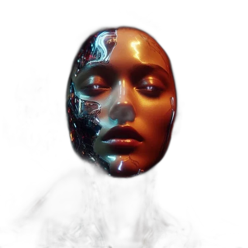 mask, face, robot, crown, 3d render, photorealistic, concept art, cyberpunk transparent PNG cut-out