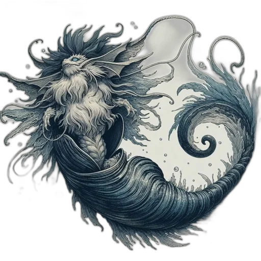 hair, dragon, mask, creature, fantasy art, concept art, photorealistic, watercolor transparent PNG cut-out