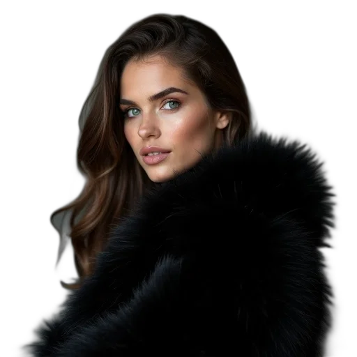 jacket, hair, face, jewelry, photorealistic, dark, beautiful, woman transparent PNG cut-out