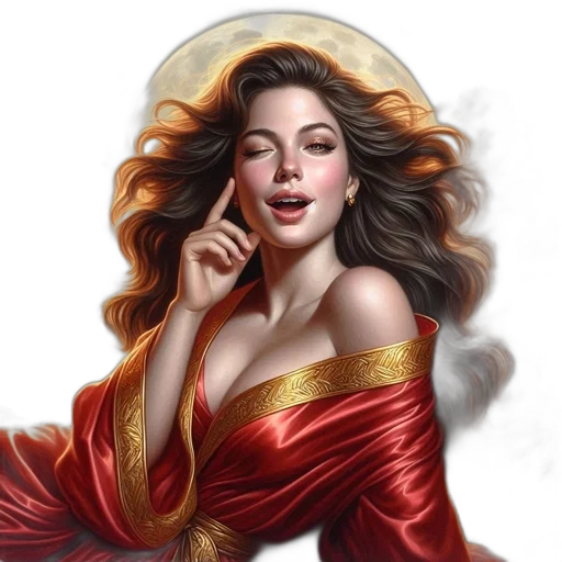 jewelry, dress, fantasy art, oil painting, photorealistic, comic book art, red, golden transparent PNG cut-out