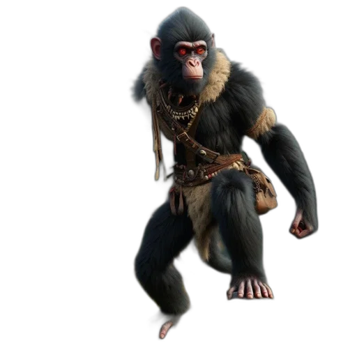 animal, creature, staff, concept art, 3d render, fantasy art, anthropomorphic, chimpanzee transparent PNG cut-out