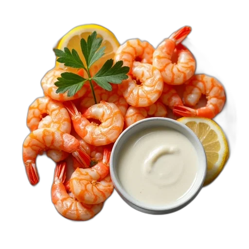 food, animal, plate, shrimp, garnished, lemon, slices, parsley transparent PNG cut-out