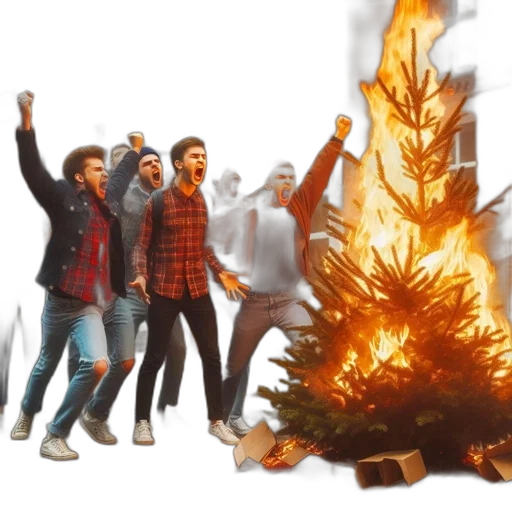 concept art, fire, group, young, people, passionately, shouting, expressing transparent PNG cut-out