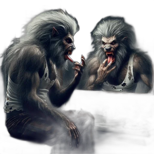 creature, animal, concept art, fantasy art, photorealistic, comic book art, werewolf-like, wearing transparent PNG cut-out