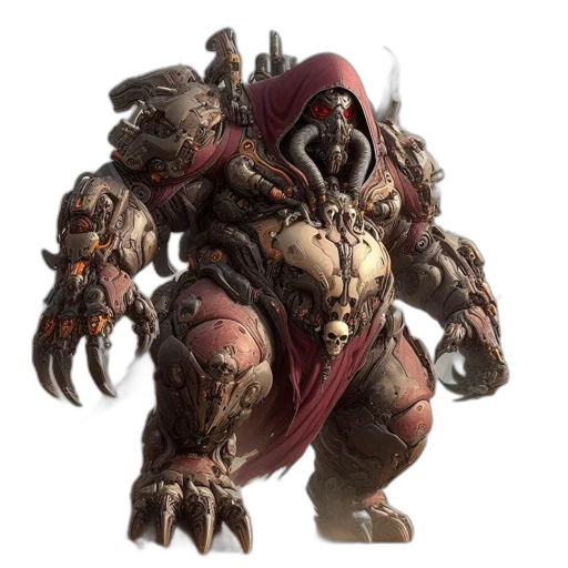creature, weapon, face, mask, concept art, fantasy art, 3d render, red transparent PNG cut-out