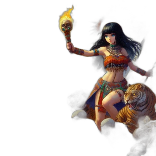 fantasy art, concept art, pixel art, comic book art, fire, golden, ancient, mayan-themed transparent PNG cut-out