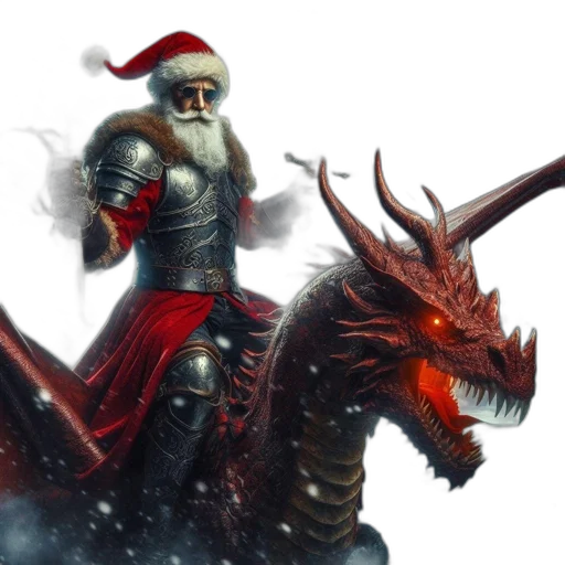 dragon, fantasy art, concept art, santa, claus, armor, rides, blazing transparent PNG cut-out
