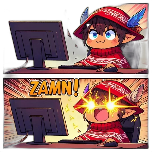weapon, anime, pixel art, concept art, comic book art, fire, chibi-styled, character transparent PNG cut-out