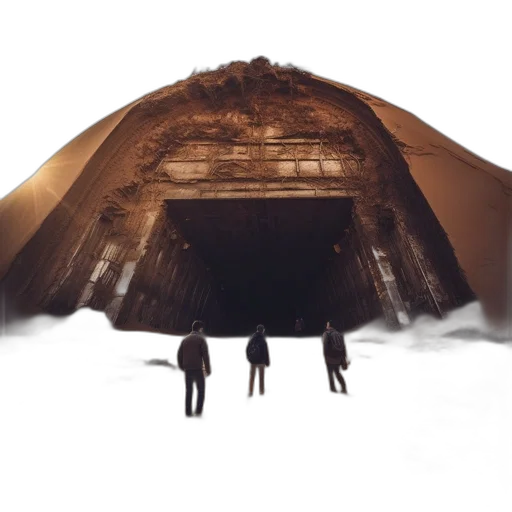 umbrella, building, mask, concept art, outer space, fog, desert, setting transparent PNG cut-out