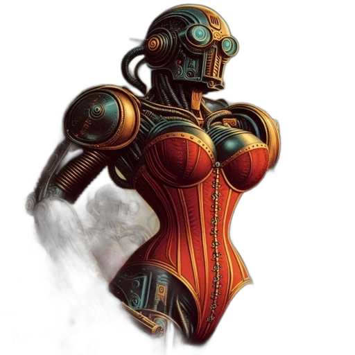 robot, dress, concept art, comic book art, 3d render, fantasy art, outer space, red transparent PNG cut-out