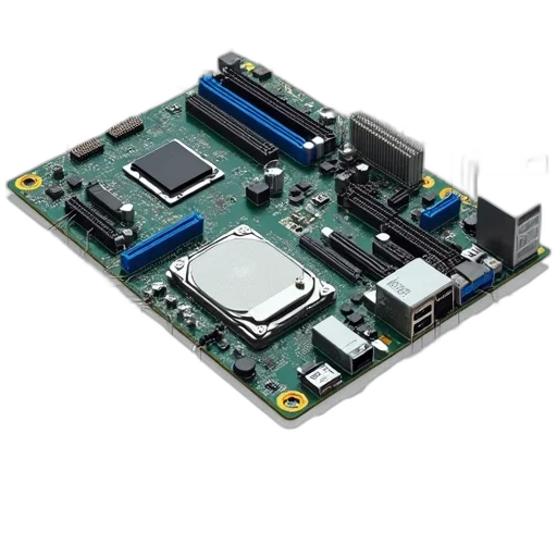 3d render, detailed, illustration, computer, motherboard, various, components, labeled transparent PNG cut-out