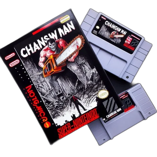 mockups, display, chainsaw, man, video, game, snes, featuring transparent PNG cut-out