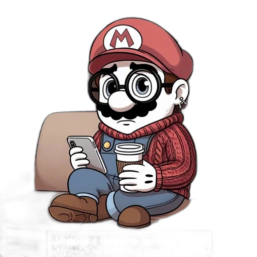 hat, mask, concept art, cartoon, comic book art, 3d render, monochrome, mario transparent PNG cut-out