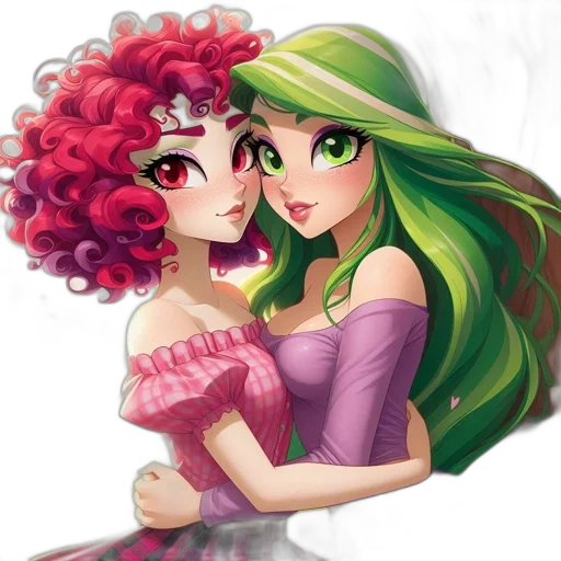 fantasy art, pixel art, anime, concept art, green, colorful, two, animated transparent PNG cut-out