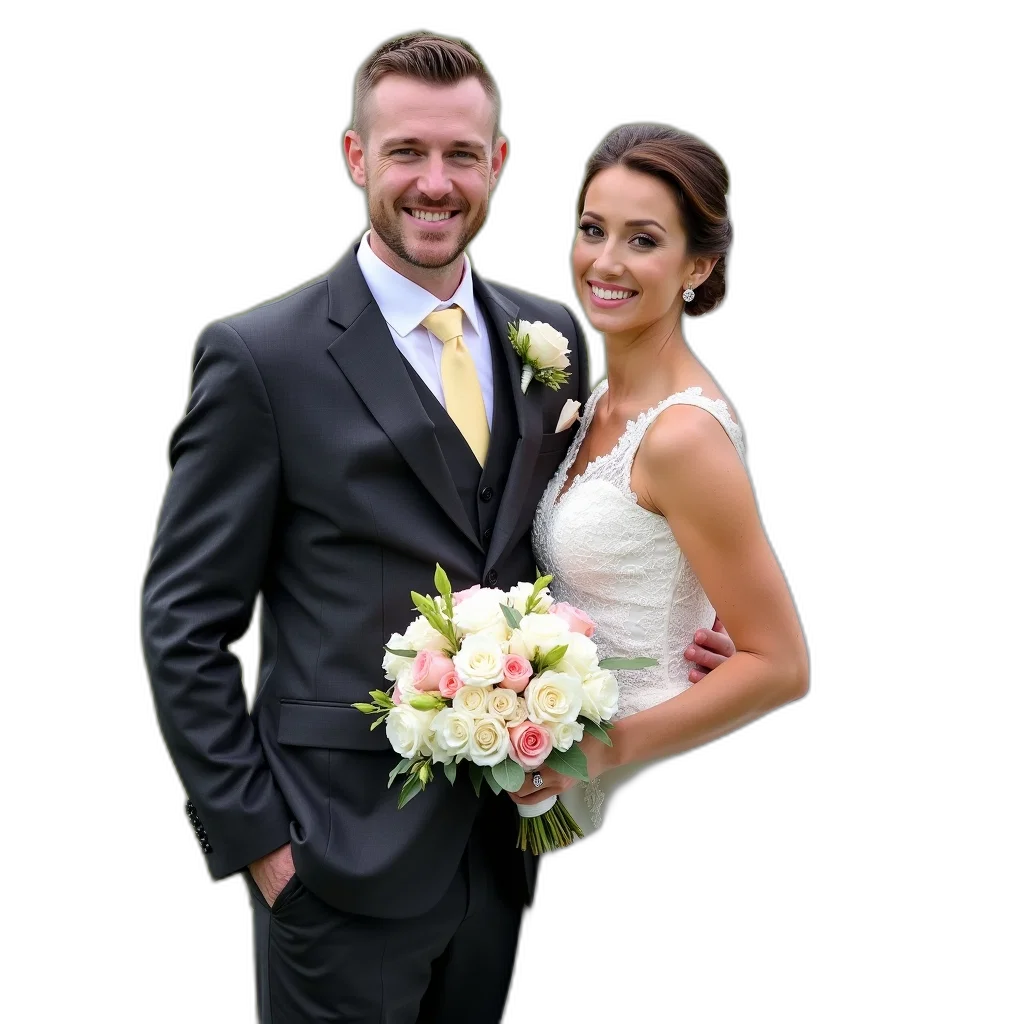 dress, face, staff, crown, photorealistic, newlywed, couple, posing transparent PNG cut-out
