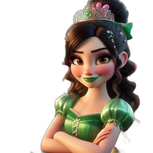 crown, dress, jewelry, 3d render, concept art, cartoon, photorealistic, green transparent PNG cut-out
