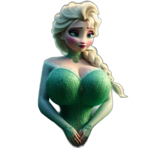 dress, 3d render, concept art, fantasy art, cartoon, snow, underwater, green transparent PNG cut-out