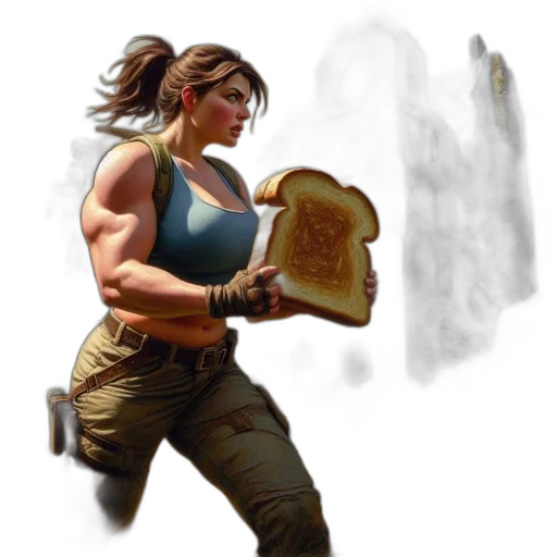 food, weapon, concept art, pixel art, fantasy art, comic book art, muscular, woman transparent PNG cut-out