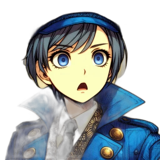 face, staff, mask, jacket, anime, pixel art, concept art, watercolor transparent PNG cut-out