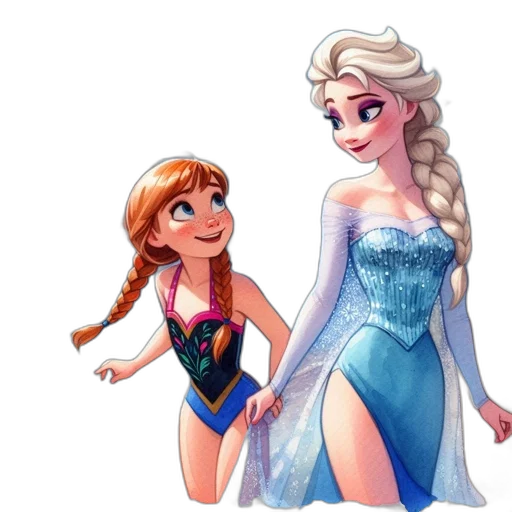 dress, concept art, cartoon, 3d render, fantasy art, snow, underwater, two transparent PNG cut-out