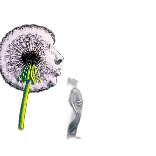 flower, umbrella, hair, staff, concept art, 3d render, photorealistic, vaporwave transparent PNG cut-out