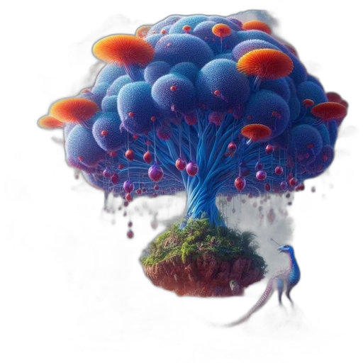 tree, umbrella, crown, creature, concept art, fantasy art, 3d render, photorealistic transparent PNG cut-out
