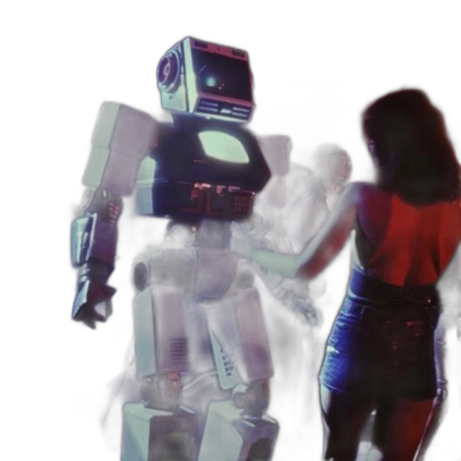robot, vaporwave, concept art, 3d render, cyberpunk, outer space, large, white transparent PNG cut-out
