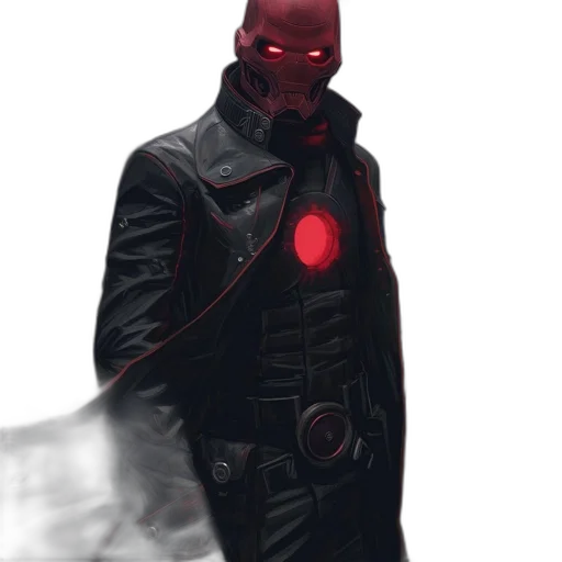 jacket, mask, robot, face, concept art, comic book art, cyberpunk, 3d render transparent PNG cut-out