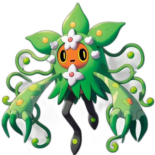 creature, staff, crown, flower, concept art, pixel art, 3d render, green transparent PNG cut-out