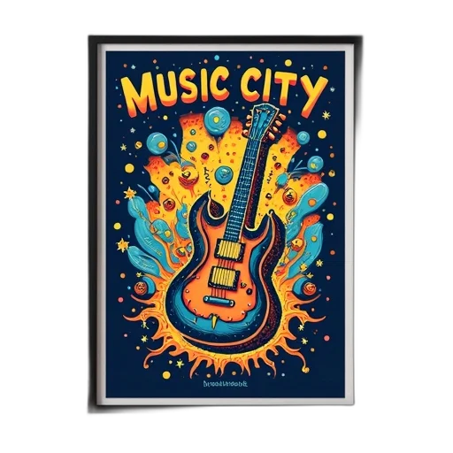 cartoon, framed, poster, psychedelic, artwork, titled, music, city transparent PNG cut-out