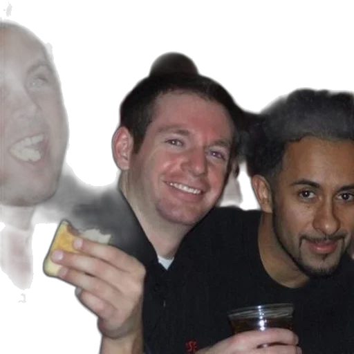 staff, face, food, jacket, photorealistic, vaporwave, three, men transparent PNG cut-out
