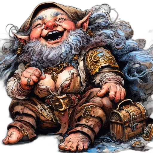fantasy art, concept art, animated, illustration, features, joyful, dwarf, long transparent PNG cut-out