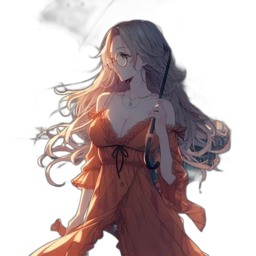 dress, staff, sword, weapon, concept art, anime, fantasy art, watercolor transparent PNG cut-out