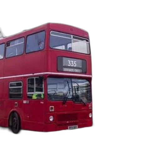 3d render, photorealistic, red, double-decker, bus, number, 335, parked transparent PNG cut-out