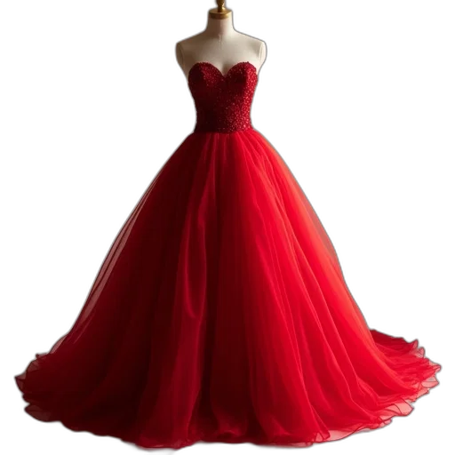 dress, red, ball, gown, wedding, sweetheart, strapless transparent PNG cut-out