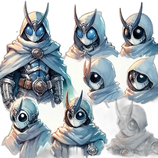 mask, concept art, fantasy art, comic book art, 3d render, blue, monochrome, pastel transparent PNG cut-out