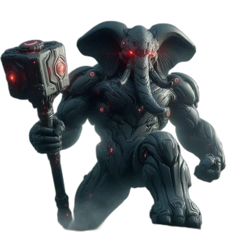 robot, staff, weapon, creature, concept art, fantasy art, 3d render, cyberpunk transparent PNG cut-out