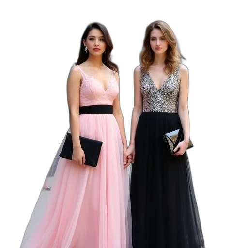 dress, concept art, dark, colorful, pastel, monochrome, two, women transparent PNG cut-out